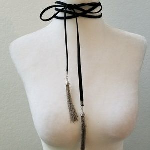 Black Tie & Tassel Choker Necklace